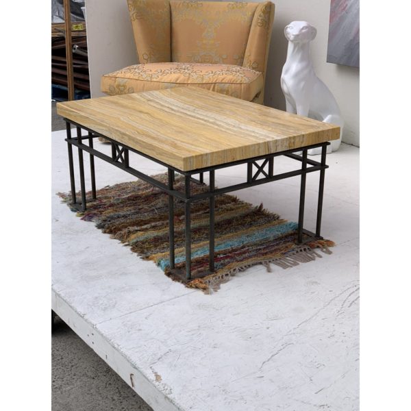 Designer Yellow Veneered Marble/Iron Coffee Table