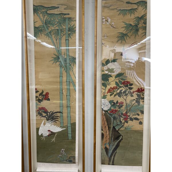 1920s chinese botanical and figurative scroll painting panels framed set of 8 2367