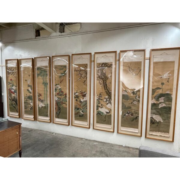 1920s chinese botanical and figurative scroll painting panels framed set of 8 8337