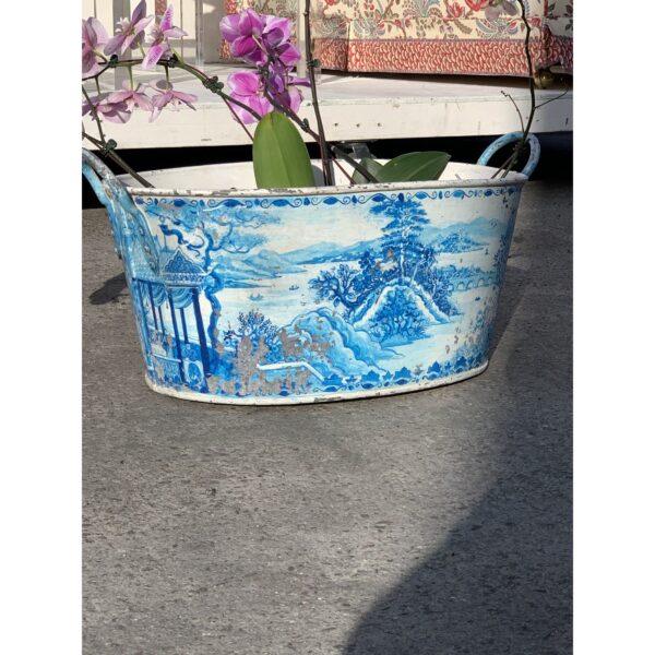 blue tole french style chinoiserie planter 8380