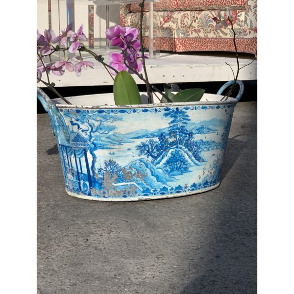 blue tole french style chinoiserie planter 8427