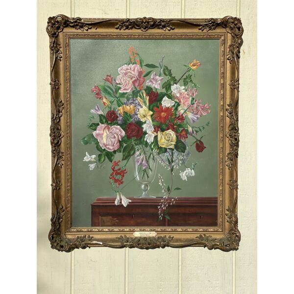 late 20th century summer flowers botanical still life painting by chris hill framed 5018
