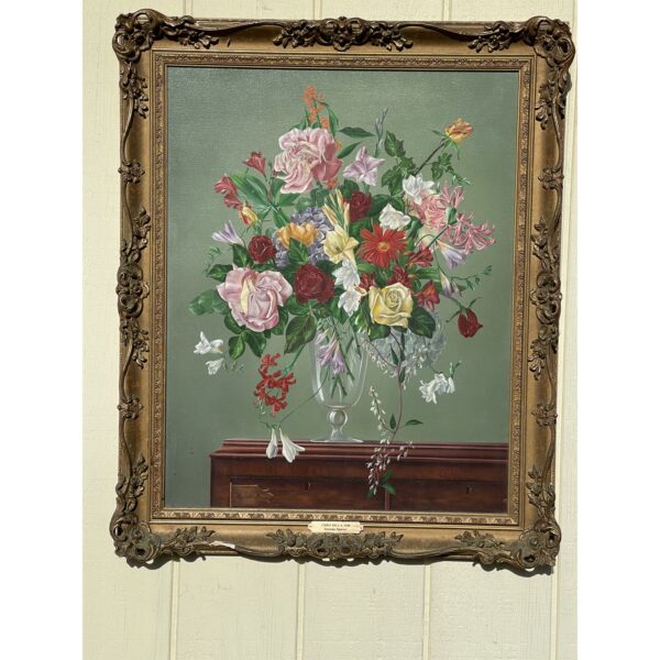 late 20th century summer flowers botanical still life painting by chris hill framed 7216