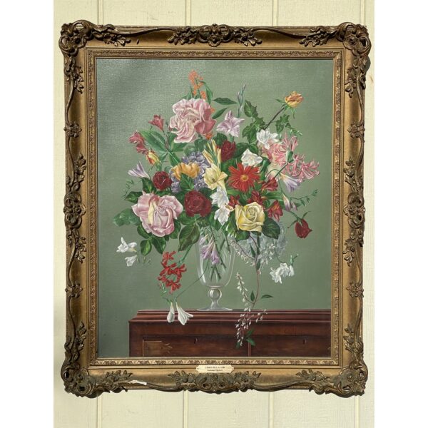 late 20th century summer flowers botanical still life painting by chris hill framed 8539