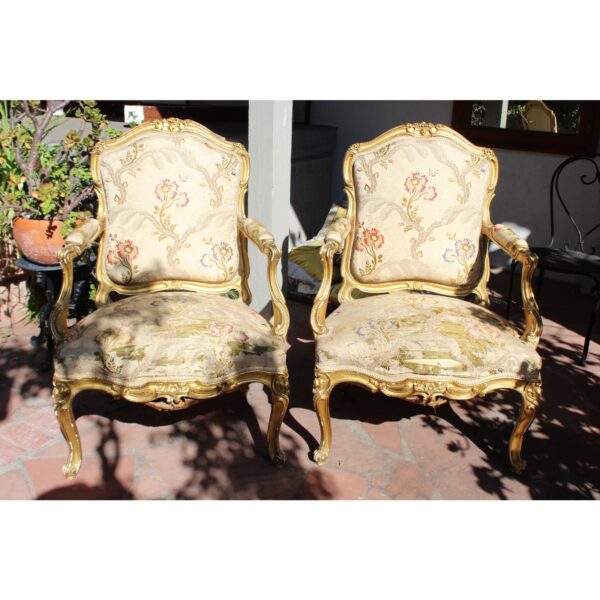 pr of maison jansen arm chairs signed louis xv style late 19c 4426