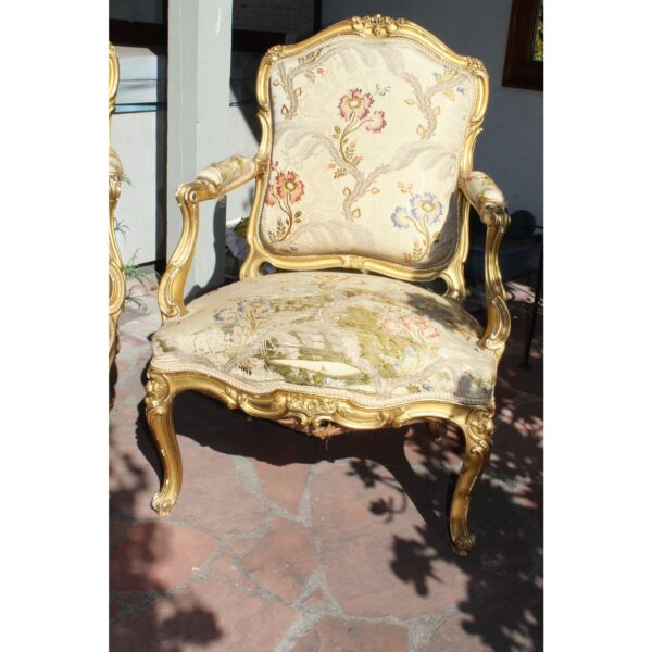 pr of maison jansen arm chairs signed louis xv style late 19c 8561