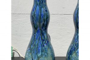 1960s Mid Century Blue Ceramic Lamps- A Pair