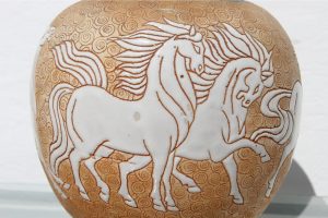 chinese-art-deco-prancing-horses-motif-porcelain-covered-jar-or-urn-1949