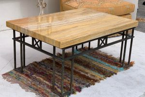 Designer Yellow Veneered Marble/Iron Coffee Table